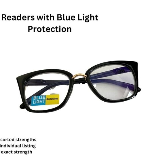 💼 Readers with Blue Light Protect. Black Plastic Frames Contemporary Cat Eye - Picture 1 of 4